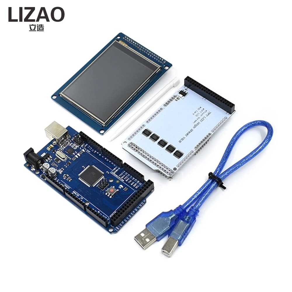 Scheda di Sviluppo LIZAO MEGA2560 R3 Edizione Estesa con Modulo Display a Colori TFT LCD Touch Screen da 3,2 Pollici