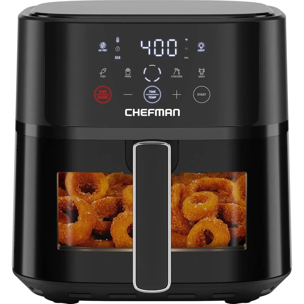 Friggitrice ad Aria Compatta 6QT con Tecnologia Hi-Fry Crisp, Finestra Trasparente, Controllo Touch, 4 Preimpostazioni, Antiaderente, Spedizione dagli USA