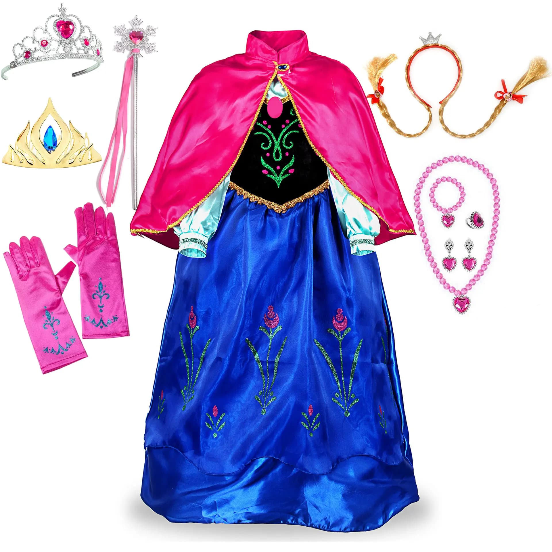 Abito Anna fucsia con mantello per bambini Carnevale Principessa Travestimento Frozen Party Abbigliamento Ragazza Hallloween Comic Con Evento Anna Abito