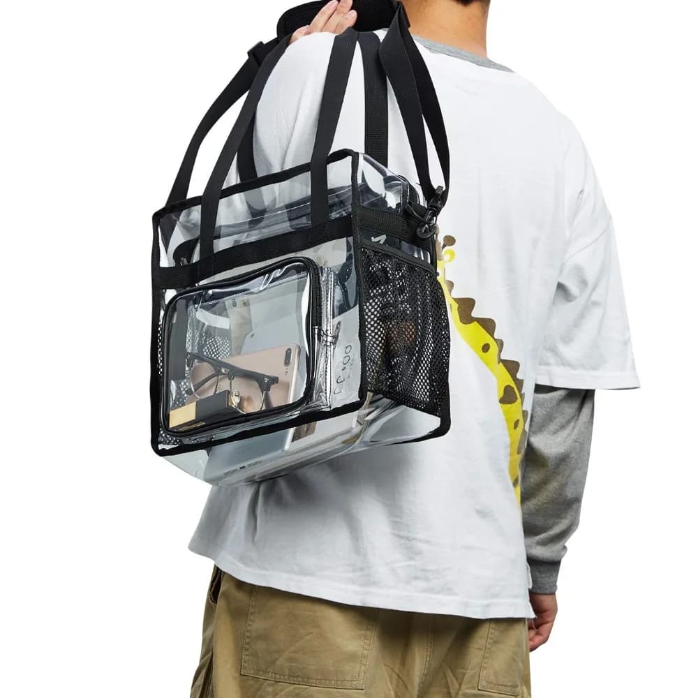 Borsa Trasparente Resistente in Plastica con Tracolla e Tasche con Cerniera, Passa Velocemente la Sicurezza dello Stadio, per Donne, Lavoro, Concerti