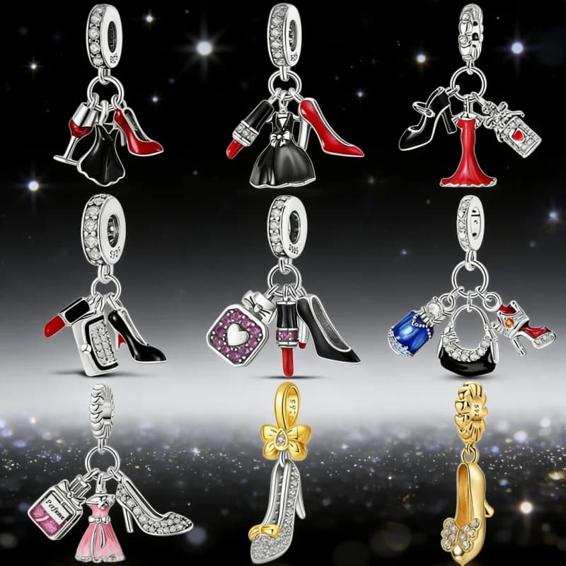 925 Sterling Silver Skirt Bag High Heels Three Piece Charms Pendant For Women Fit Original Bracelet DIY Birthday Jewelry Gifts