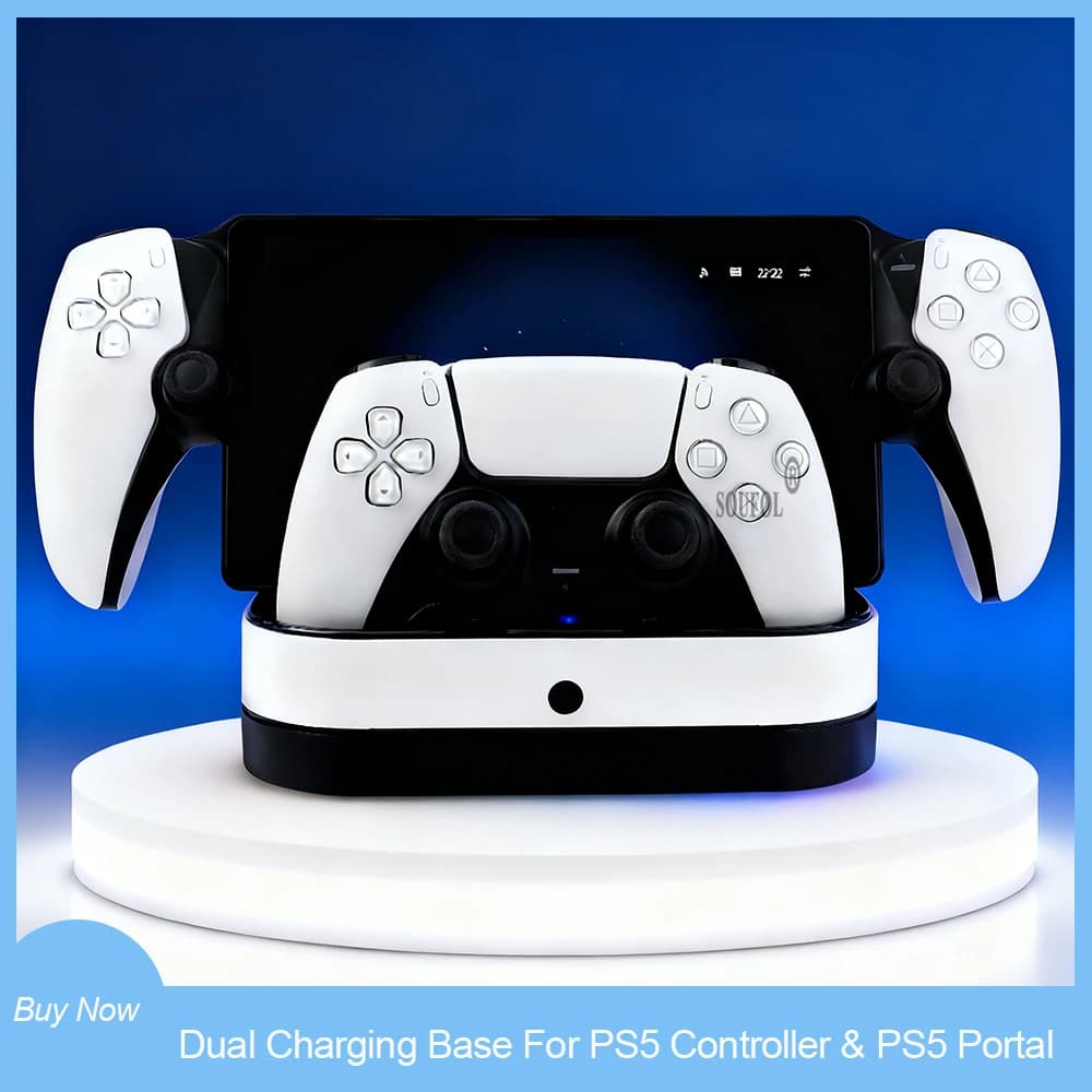 Doppio supporto di ricarica rapida per controller PS5 e portale PS5 - Dock di ricarica della luce RGB con indicatore LED Accessori per giochi