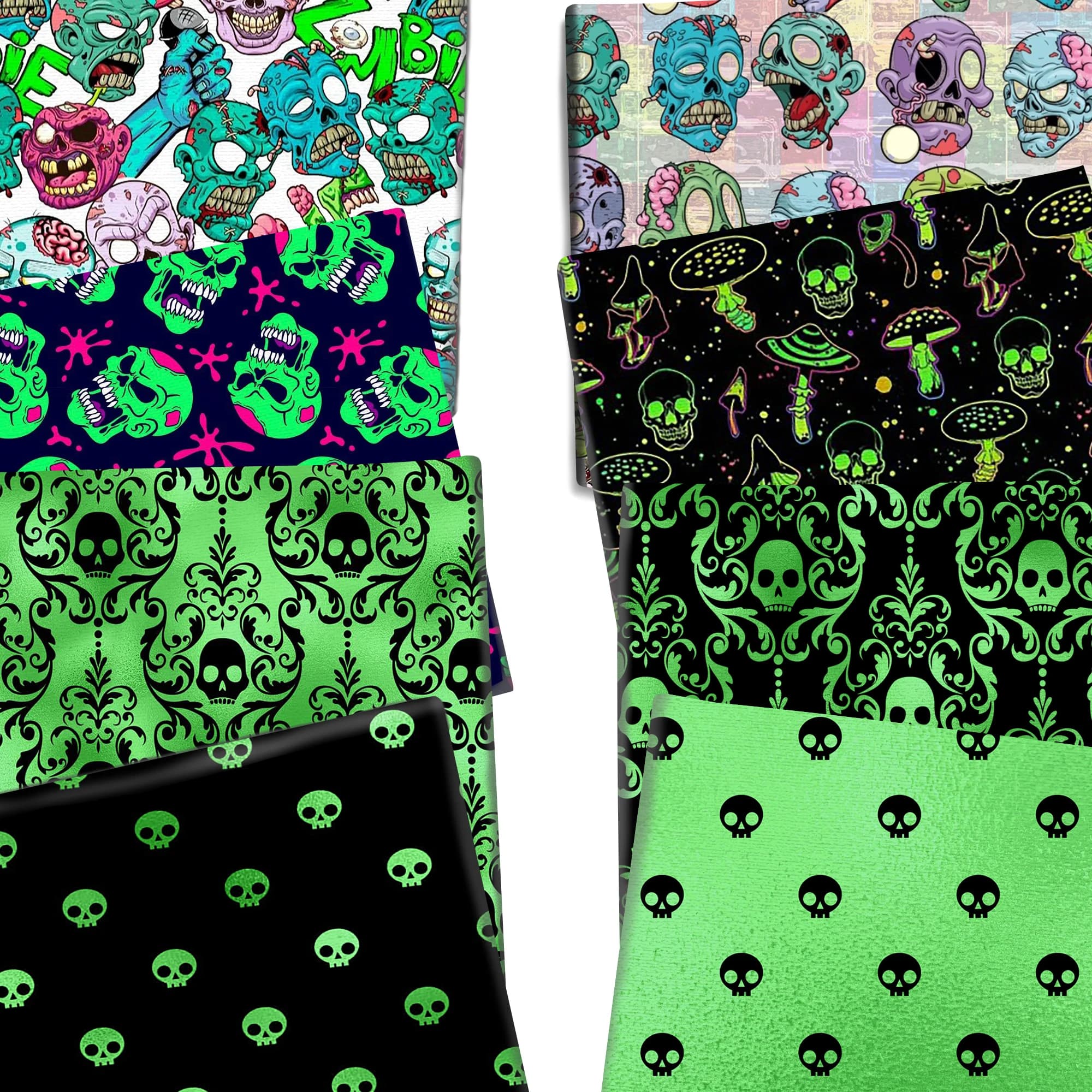 50*145cm Halloween Skull Green Polyester Cotton/100% Cotton Fabric for Tissue Sewing Quilting Fabrics Needlework DIY Curtain