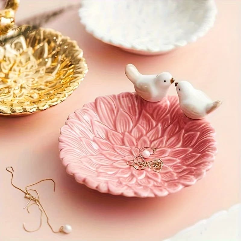 New Cute Bird Dim Sum Ceramic Tray Keys Jewelry Storage Tray Tea Table Desktop Decoration Gifts Multipurpose Home Organizer