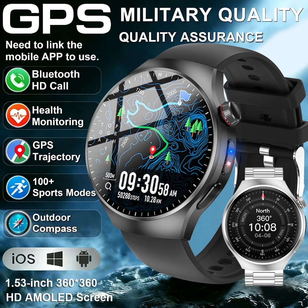 New Smartwatch 5 2026 for Men, 1.53''' AMOLED Screen, GPS, Compass, Cardiofrequencymeter, Bluetooth Calls, Compatible with Android and iOS