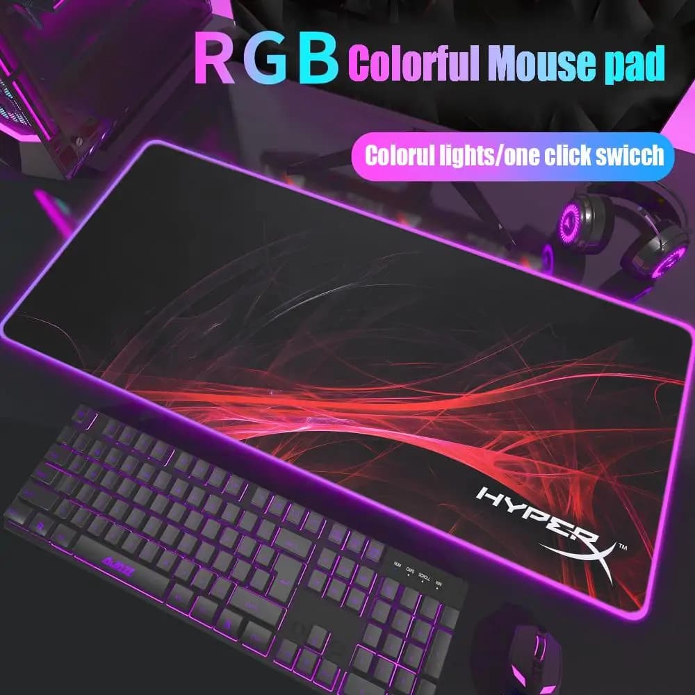 H-HyperX Tappetino per mouse Gamer Tappetino da scrivania RGB Retroilluminazione Tappetino per mouse a LED Configurazione Accessori da gioco Tappetino per mouse grande Retroilluminazione