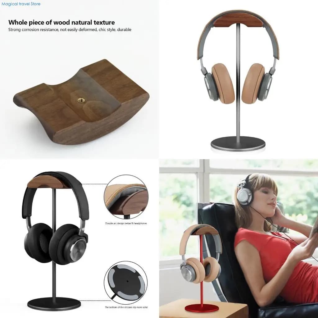 N2UB Wooden Headset Holder Universal Earphone Hanger Metal Holder for Gaming Headsets & DJ Headphones Desktop