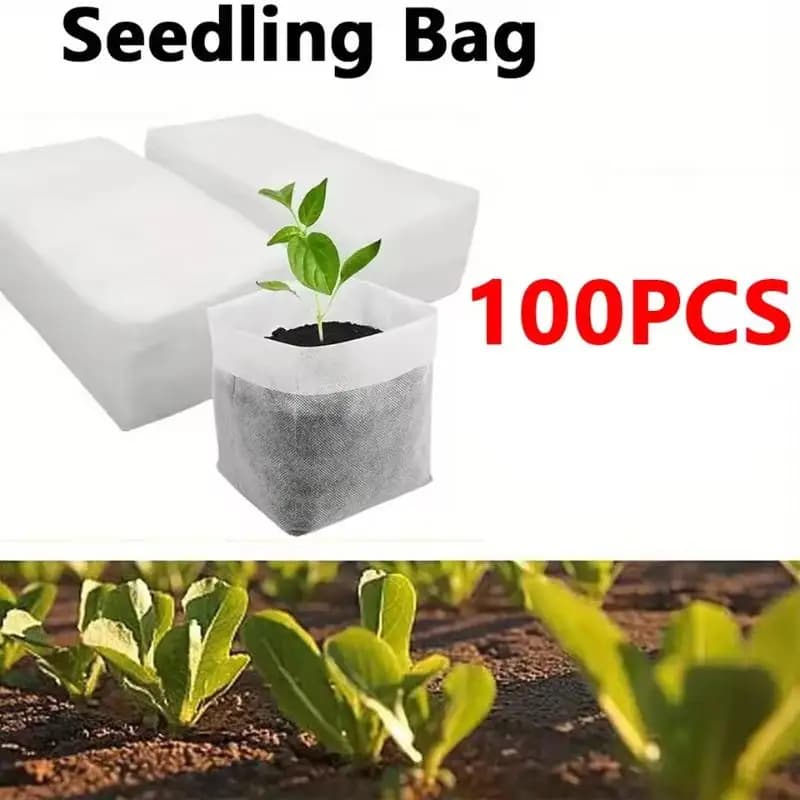 @*100pcs Biodegradable Seed Nursery Bags, Non-Woven Plants GrowBags, Fabric Seedling Pots Plants Pouch, Home Garden Supply