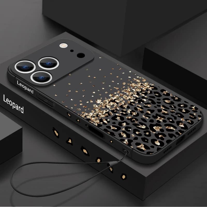 Leopard Print Pattern Lanyard Phone Case For iPhone 17 Pro Max 17e 16 15 14 13 Pro Max 17 Pro 16e 11 Shockproof Soft TPU Cover