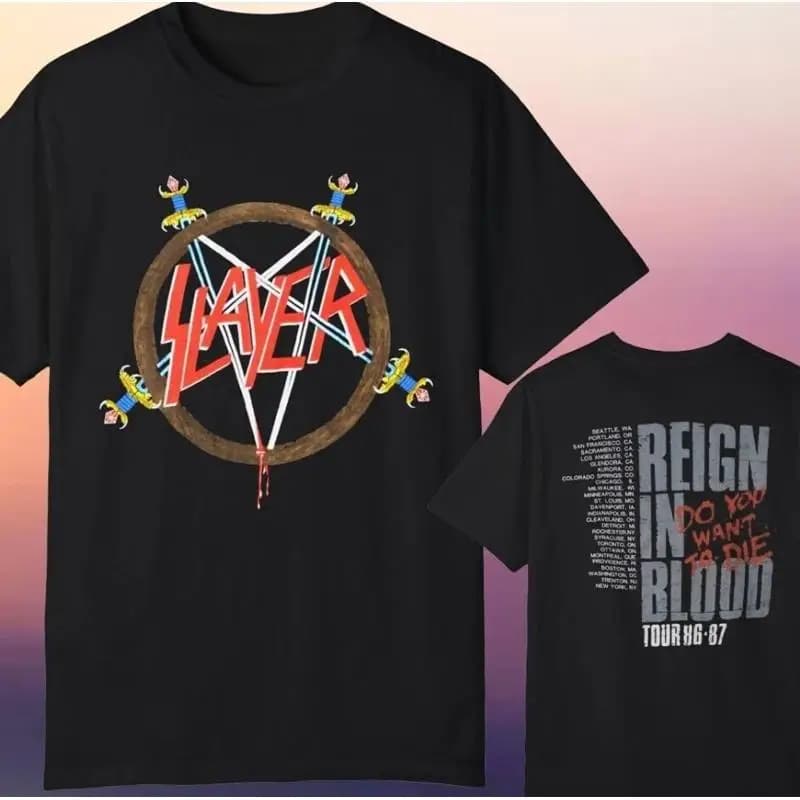 NUOVA maglietta anni '80 Slayer Reign In Blood Tour 86 97 taglia S 5XL ristampa