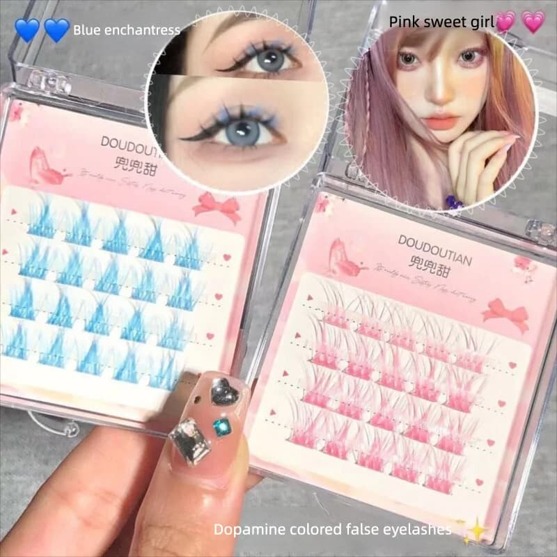 Doudou's fake pink and blue eyelashes naturally simulate a single cluster of Cos eyelashes