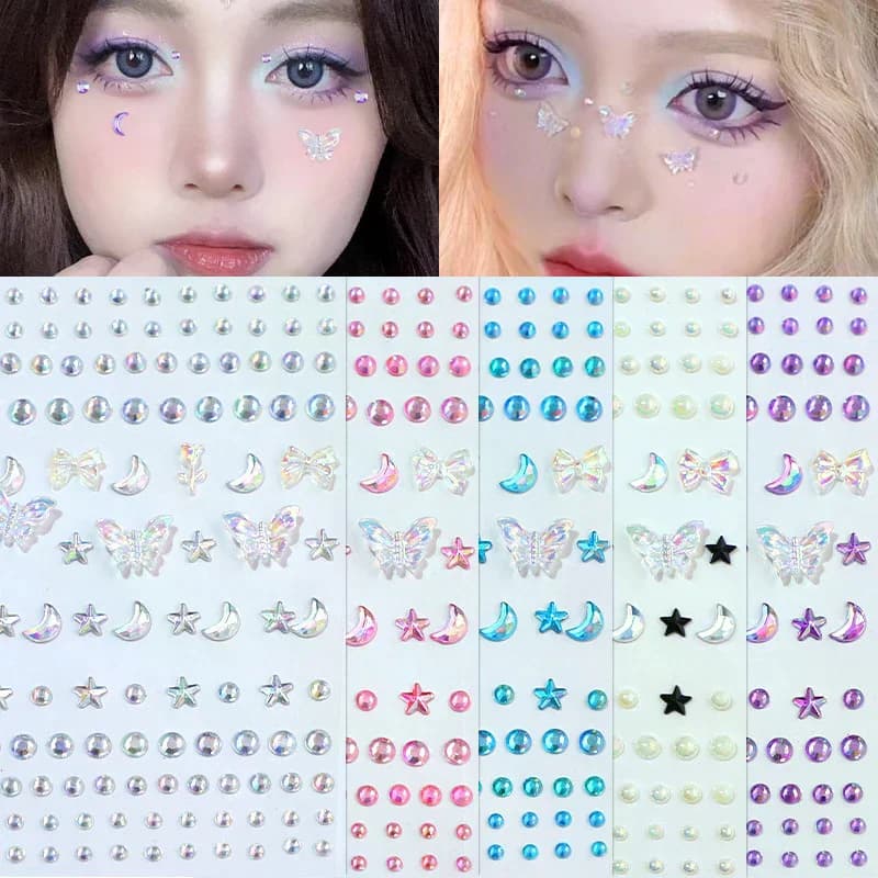 1 pz gem pearl sticker for face stickers for tattoo shades with colorful 3D rhinestones for festival nail body makeup