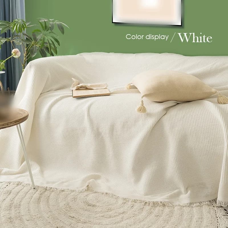 1 Pezzo Coperta Nordica in Cotone per Divano, Telo Mare Grande per Campeggio e Picnic, Tappeto da Viaggio Bianco con Nappe per Relax e Spiaggia