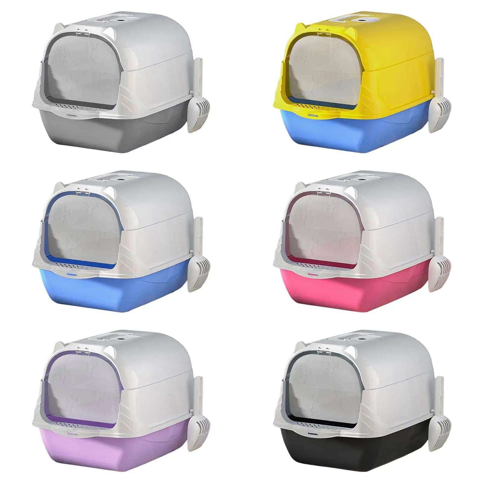 Cat litter box with hood, closed door litter box and covered