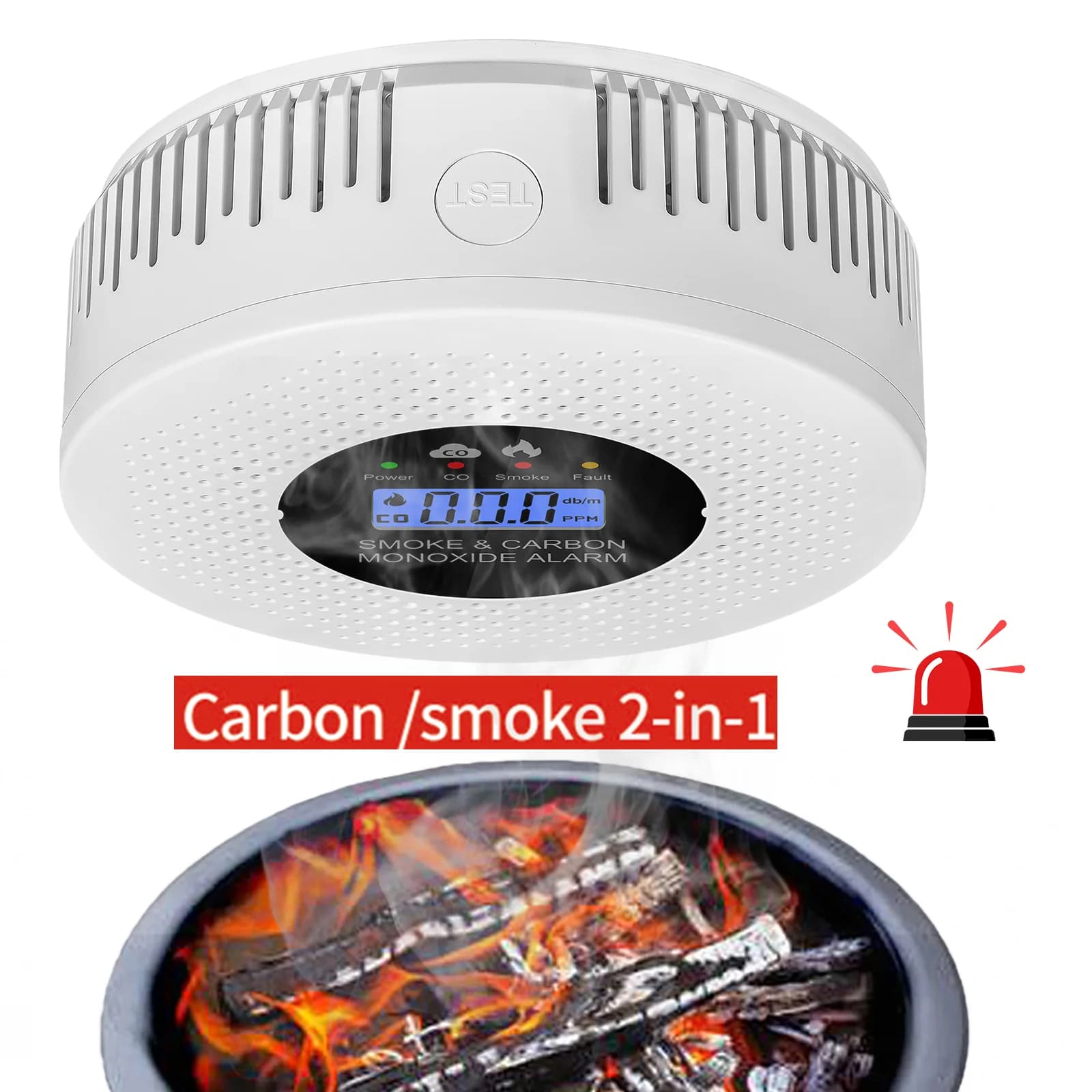 3-1 rilevatore di fumo e monossido di carbonio con display LCD, allarme per monossido di carbonio alimentato a batteria per corridoi domestici e camere da letto