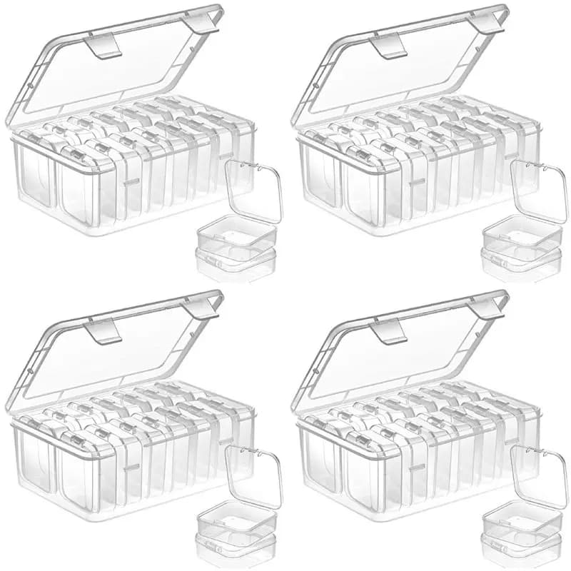 Set A19F-4 di Piccole Scatole Portaoggetti con Coperchio, Contenitori in Plastica Trasparente, Mini Organizzatori Vuoti