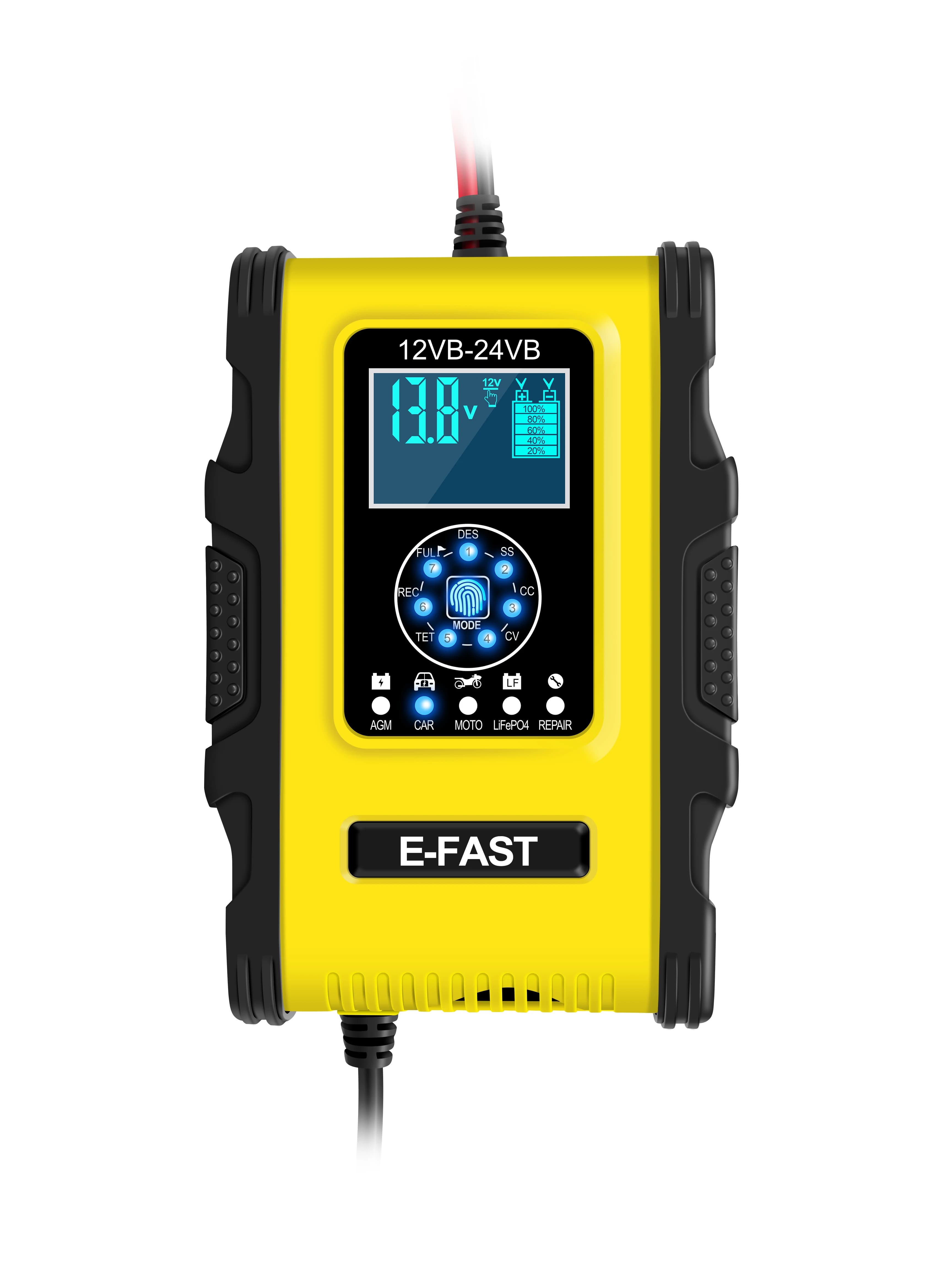 Riparazione a impulsi per batterie al Gel AGM al piombo a secco LiFePo4 Display digitale universale caricabatteria per auto intelligente 12 v12a/24 v6a
