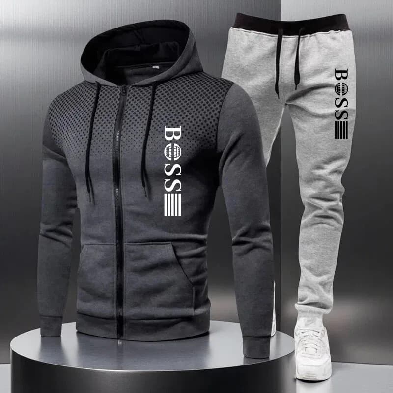 Completo Sportivo Gamakatsu Primavera-Autunno 2026, Set Confortevole in Cotone con Felpa con Zip e Pantaloni Tinta Unita per Uomo