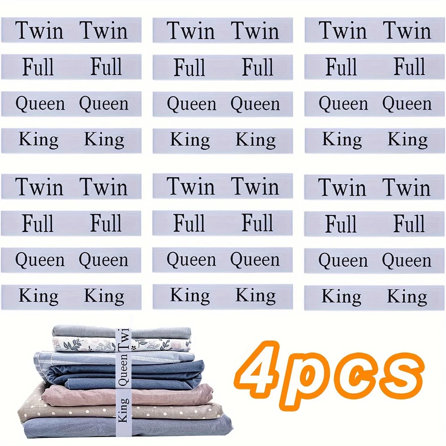 4pcs Bed Sheet Organizer Bands, Elastic Sheet Keepers Storage Linen Labels for Closet, Bedroom, Dorm, Wardrobe and Laundry Room