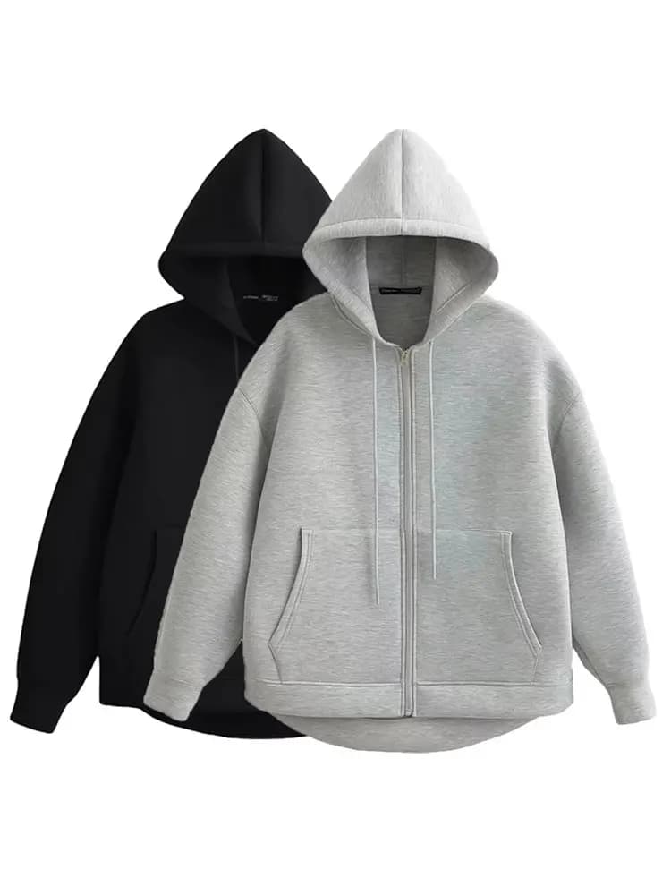 HH Autunno Donna Casual Giacca con cappuccio Allentato Oversize Cerniera Felpa con cappuccio Felpe Cappotto solido Office Lady Chic Outwear Top