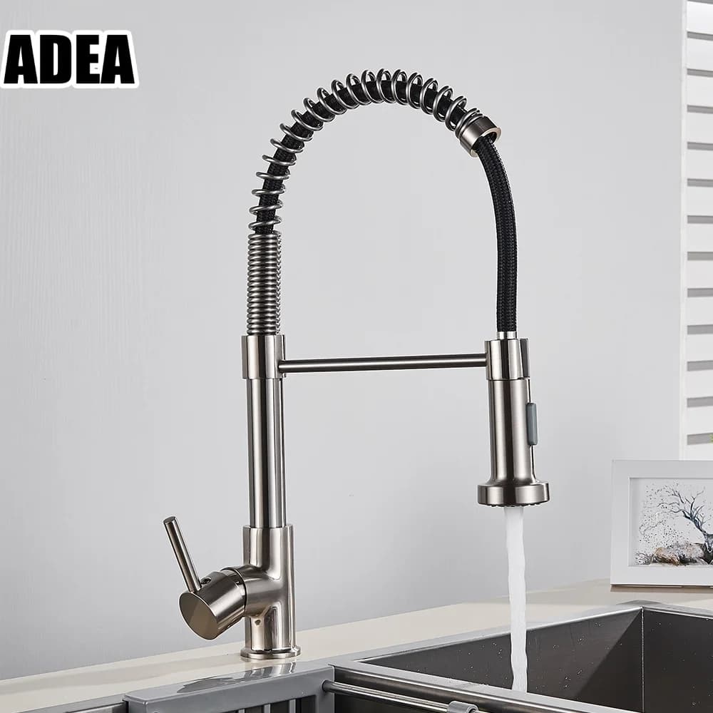 Rubinetto da Cucina Rozin in Nichel Spazzolato, Miscelatore da Piano con Rotazione a 360 Gradi, Doccetta Estraibile, Rubinetteria per Lavello con Acqua Calda e Fredda