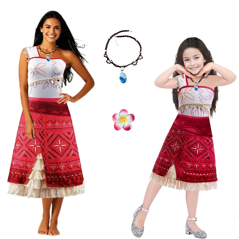 Costume di Carnevale Vaiana Moana per Genitore-Figlio, Abito da Principessa per Madre e Figlia, Costume per Adulti e Bambini per Feste di Halloween, Estate