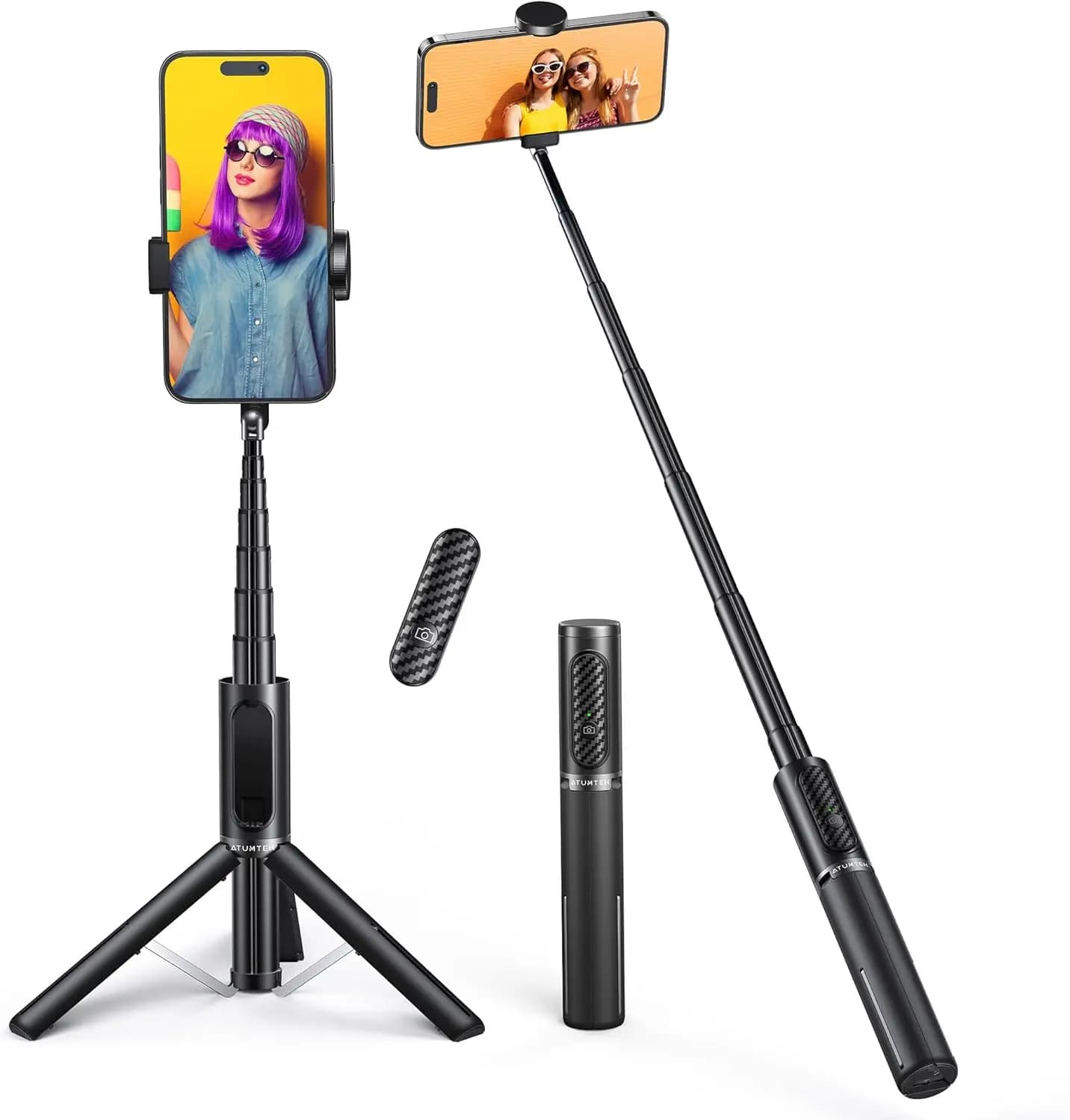 3-in-1 Phone tripod Aluminium with Bluetooth remote control, Compatible with iPhone and Samsung Smartphone