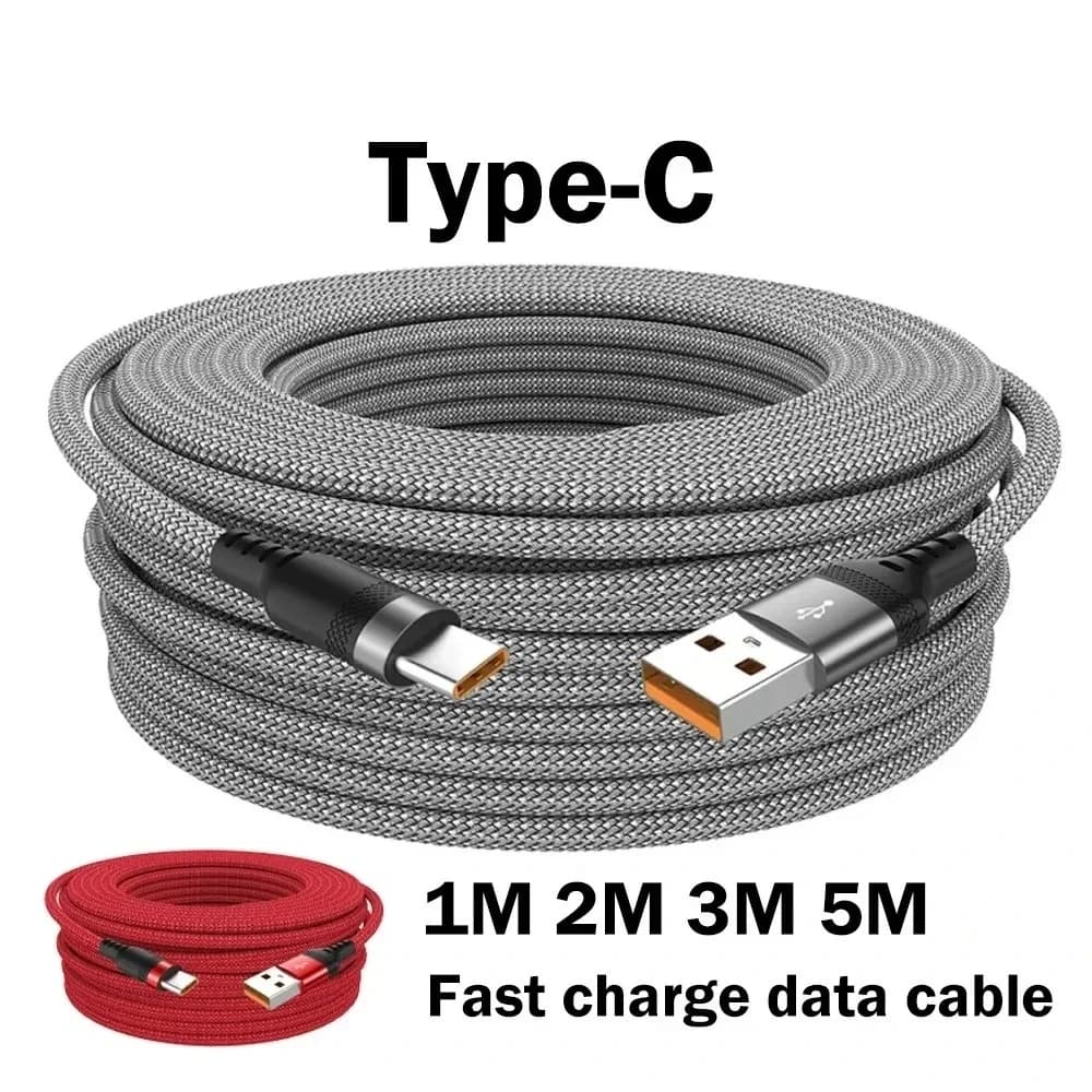 Extra Nylon USB C Fast Charging Cable Long Data Cable Data Wire Cord Charger Cables 1m/2m/3m/5m For Samsung Huawei Xiaomi