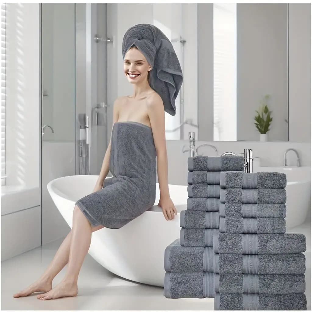 16-Piece Cotton Bath Towel Set – Soft, Absorbent & Quick-Drying | Versatile for Home, Travel, Camping & Pool Use | Mix-and-Match