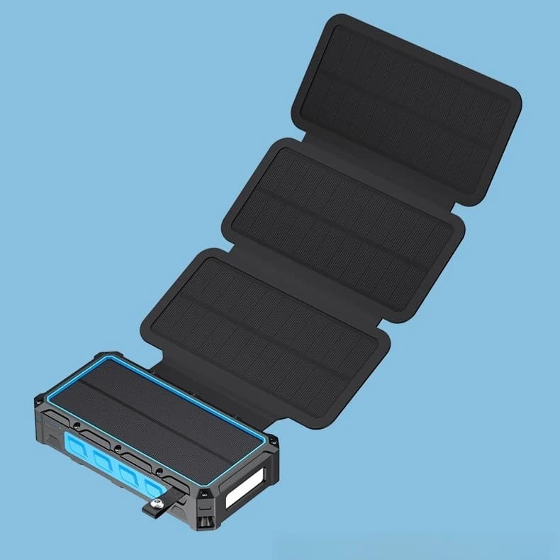 Power Bank Solare a Manovella da 20000mAh, Pieghevole con Ricarica Wireless e Cavo Integrato per Emergenze