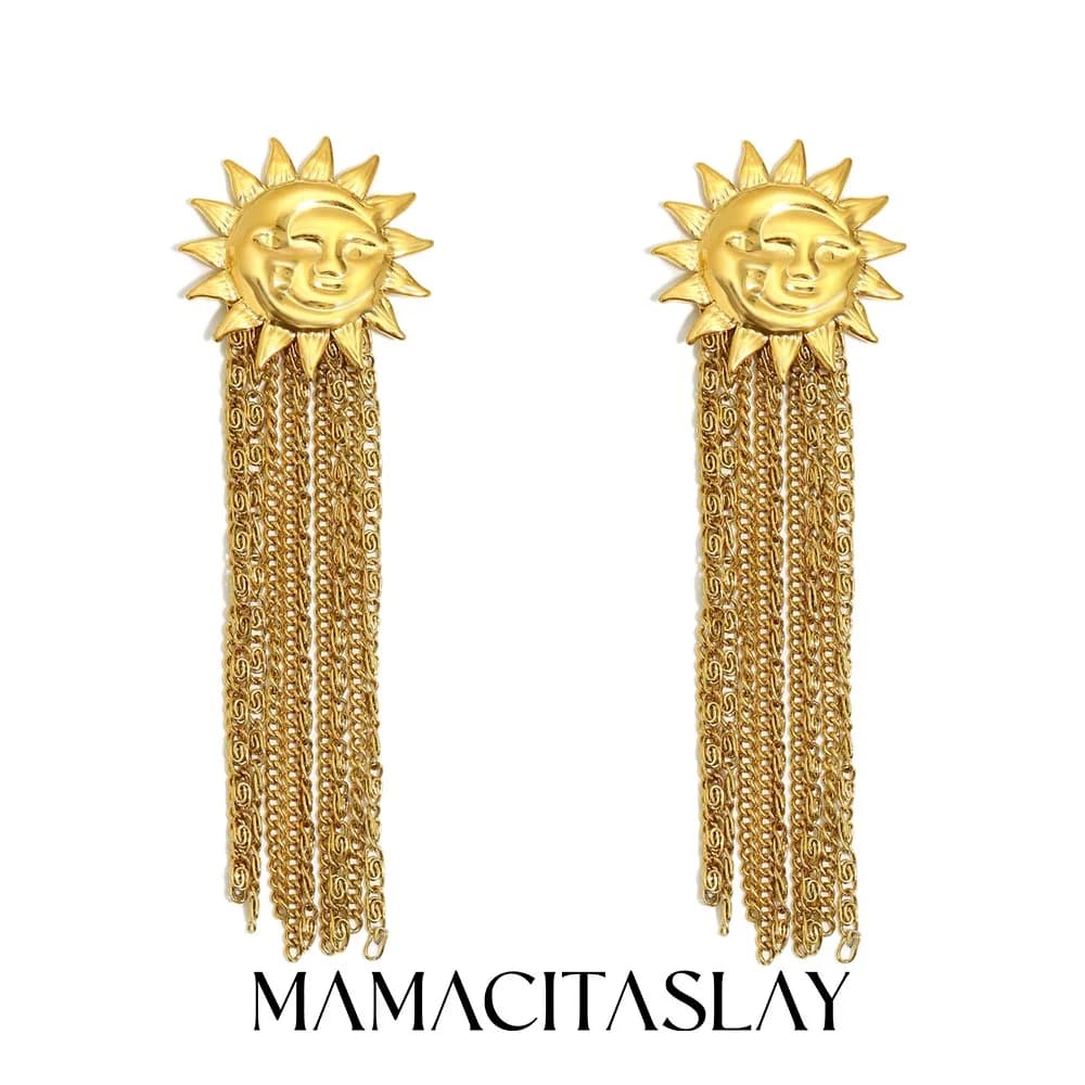 Orecchini MamacitaSlay in Acciaio Inox 316L con Nappa Sole e Luna, Placcati in Oro 18K, Gioielli Impermeabili 2026, Orecchini Esagerati da Donna