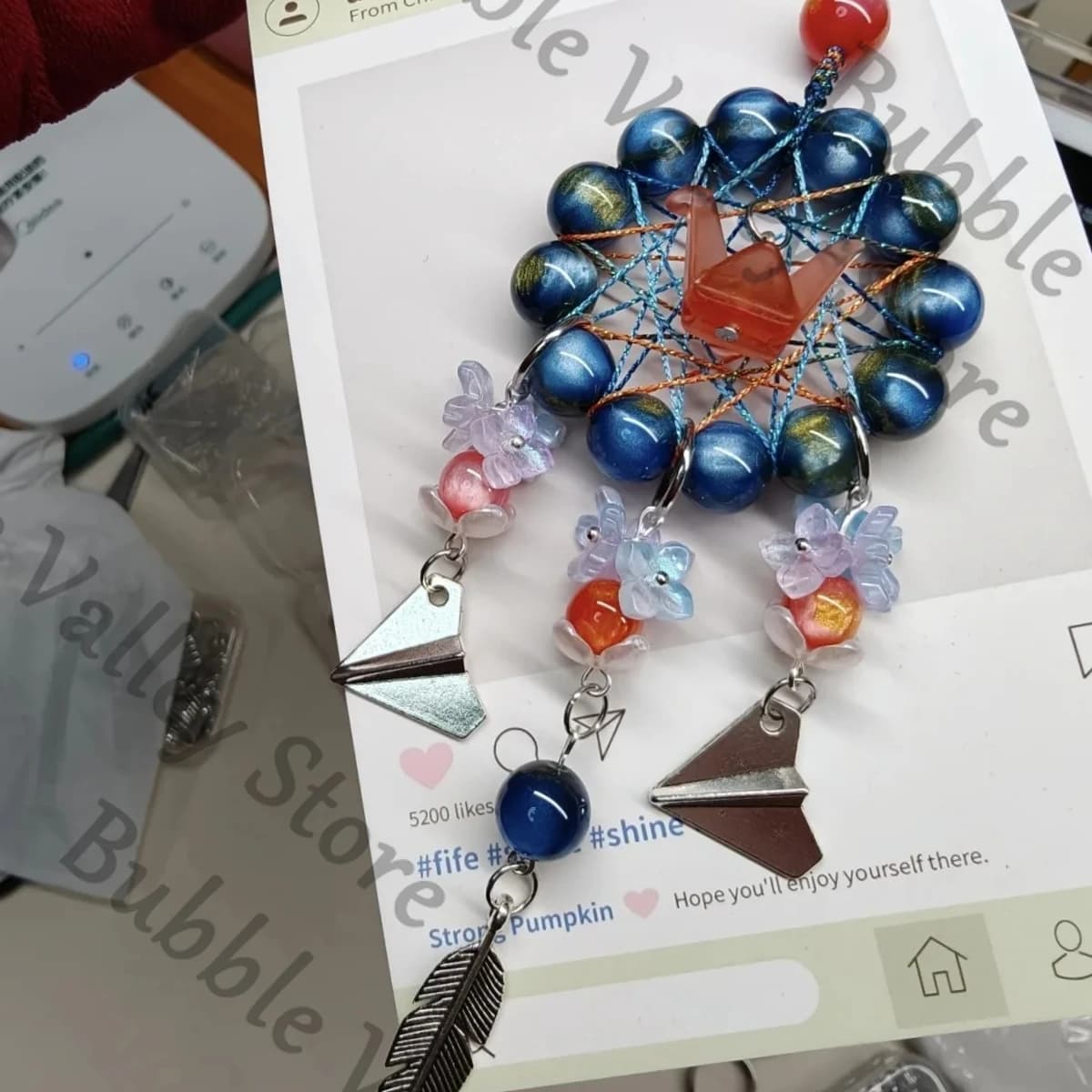 Anime Love and Deepspace Caleb Twin Lotus Cosplay Handmade Dream Catcher Wind Chime Beaded Pendant Cartoon Hanging Decoration