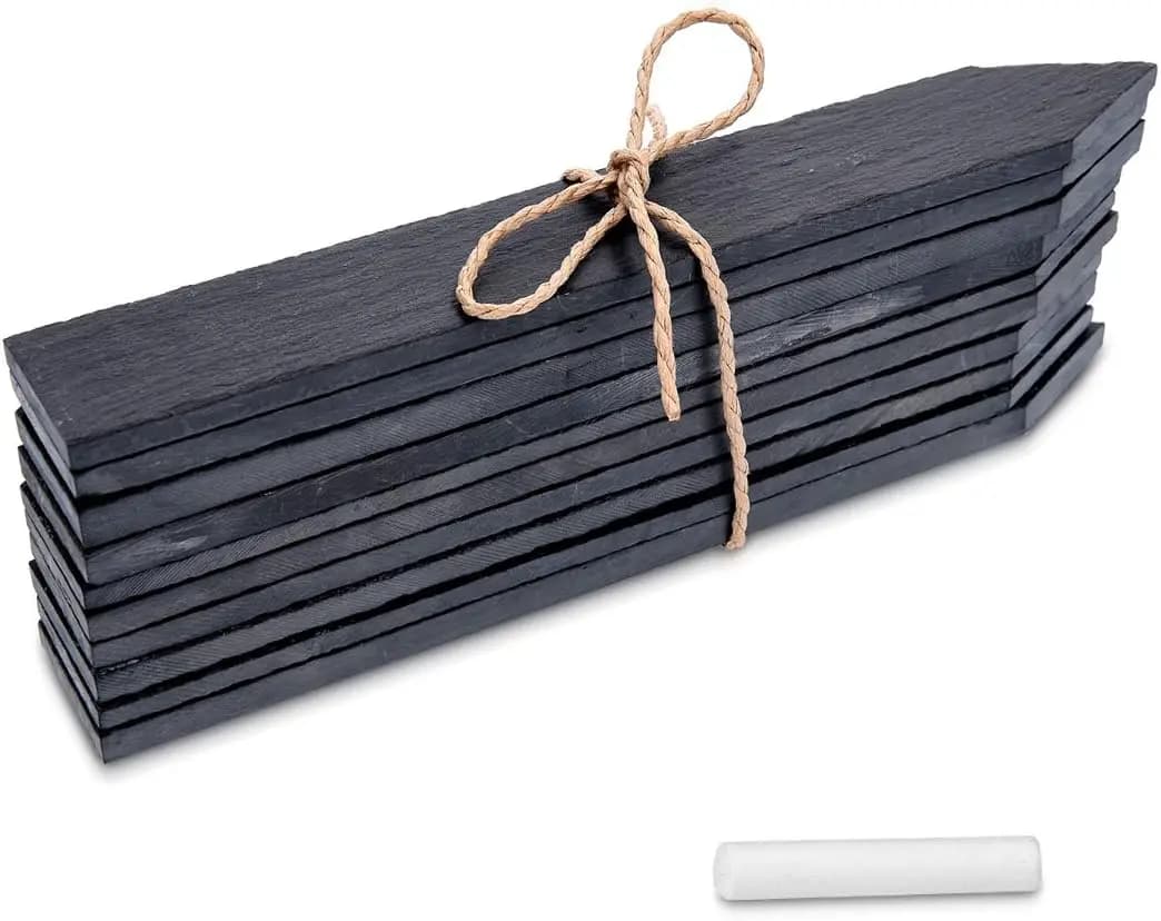 Set di 10 Etichette per Piante in Ardesia Naturale - Marcatori Riutilizzabili a Gesso per Erbe, Vasi e Giardino, Misura S