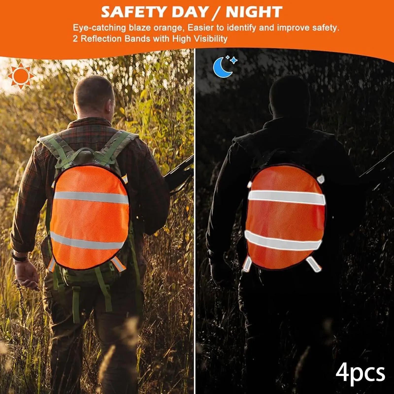 4x Pannelli di Sicurezza in Rete Arancione Versatili Facile Installazione Copertura per Zaino a Rete per Arrampicata Escursionismo Sport Ciclismo Backpacking