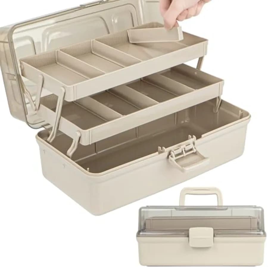 Organizer and Multipurpose Container with 3 Sheets of 12.5 Inches with Adjustable Dividers, Foldable Portable Box for Artistic and Crafts