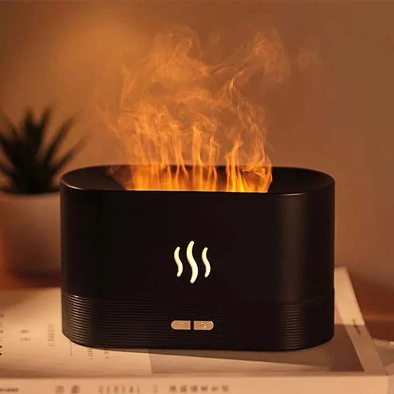 Set Regalo Diffusore di Fiamma con Luce Notturna, Umidificatore a Fiamma USB, Diffusore di Aromi per Oli Essenziali