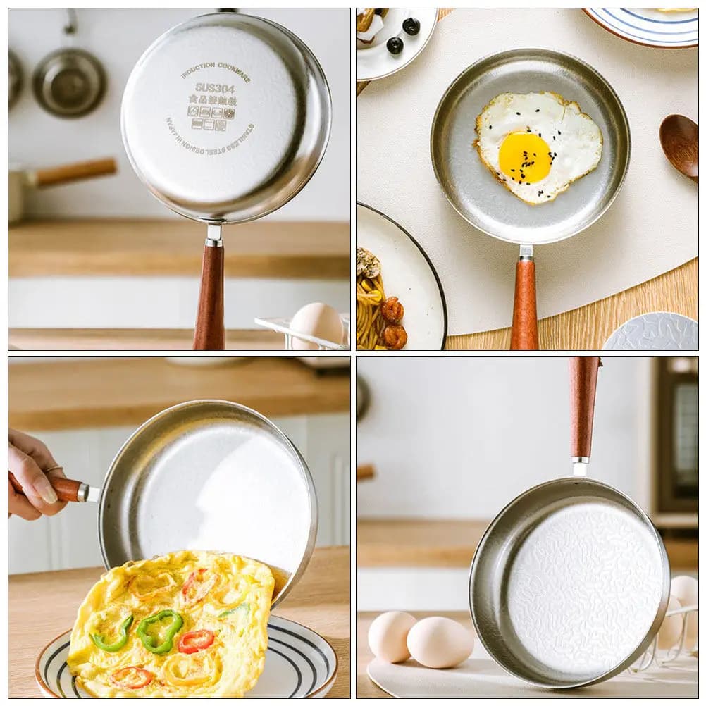 Mini Padella per Uova in Acciaio Inox, Piccola Padella Stile Coreano Senza Rivestimento, Griglia Piatta per Cucina e Cottura all'Aperto