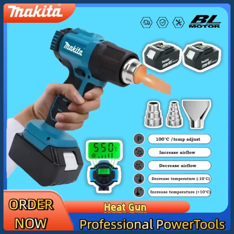 Makita Nuovo 18V 550 ° Pistola ad aria calda portatile senza fili C con display a LED Pistola termica per saldatura con controllo della temperatura