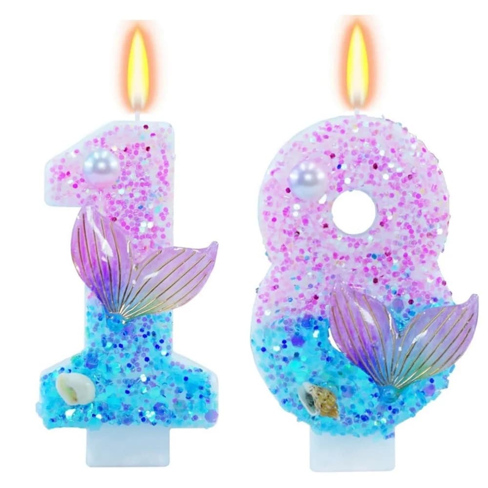 Candele di compleanno a tema sirena, forniture per feste di compleanno glitterate per ragazze numero 5, decorazioni per feste di anniversario, topper per torta da 2,87 pollici