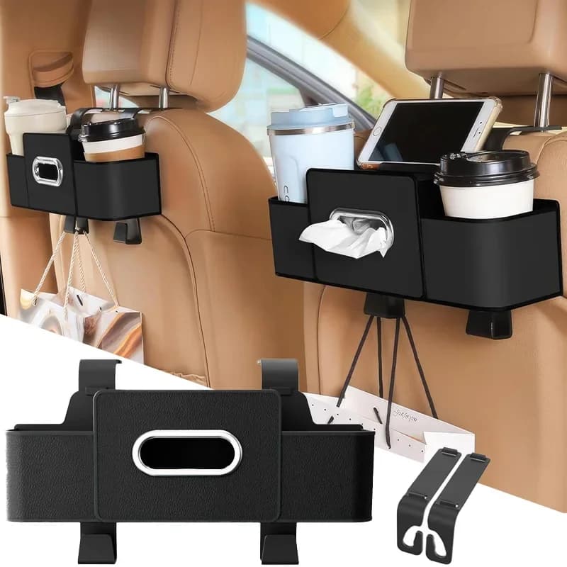 Organizzatore Multifunzionale 3-in-1 per Auto, Scatola Portaoggetti per Sedile Posteriore con Porta Fazzoletti, Organizzatore per Sedile Posteriore per Bambini e Viaggi