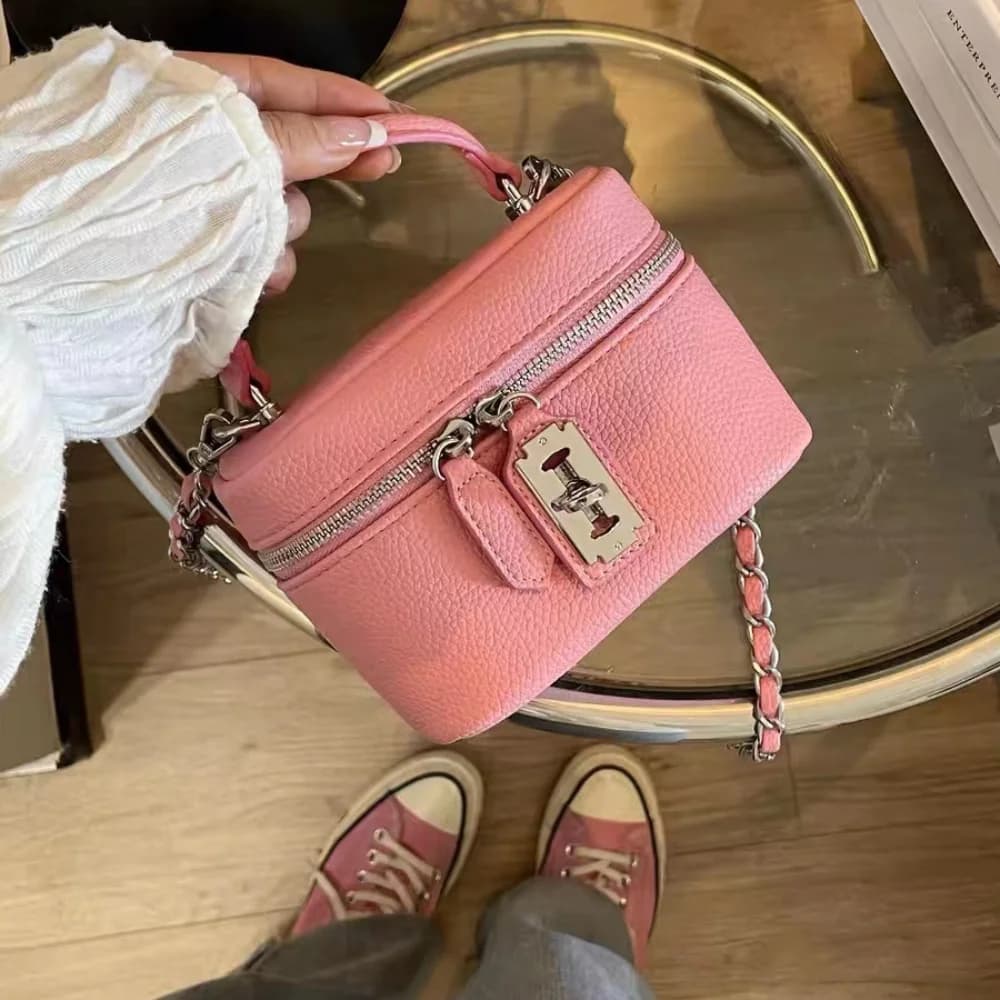 Cute Fashion Female Crossbody Bags PU Square Shoulder Bag Chain Lock Buckle Mobile Phone Bag for Women