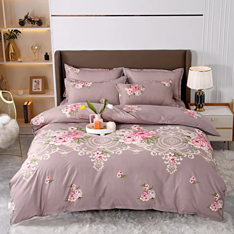 Set di biancheria da letto floreale rosa con base color malva, 4 pezzi, biancheria da letto morbida e traspirante con copripiumino, federe e lenzuolo, misura Full/Queen/King
