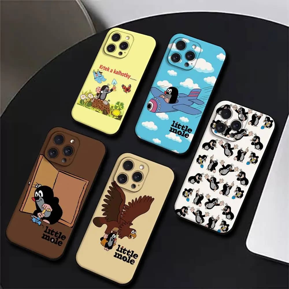Custodia per telefono Cartoon L-Little Mole per IPhone 17,16,15,14,13,12,11 Plus,Pro,Max,XR,XS,X,7,8 Plus, Mini morbido silicone nero