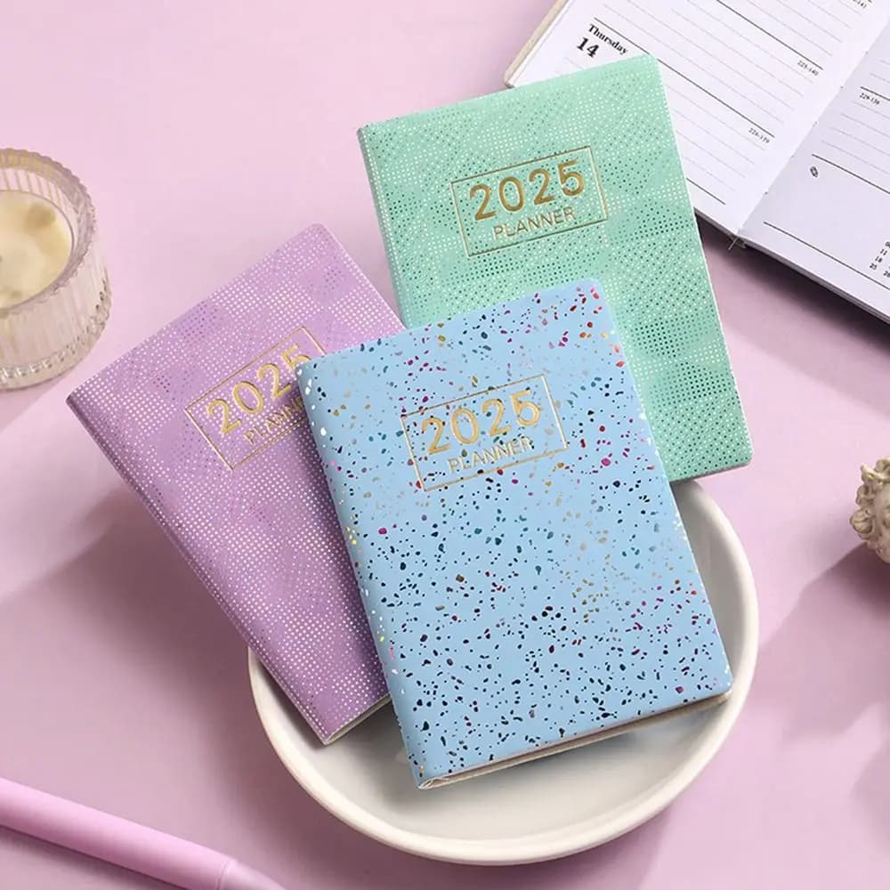 Agenda Tascabile A7 Bling 2025 in Inglese, Pianificatore Settimanale Colorato, Blocco Note Accademico per 365 Giorni