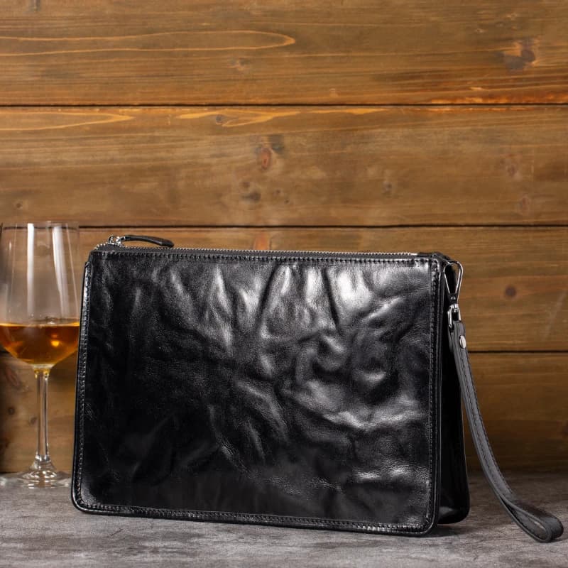 Genuine Leather Business Men's pleated Clutch Bag High Quality Top-grade cowhide male Handbag Long Wallet Man Bag card bag