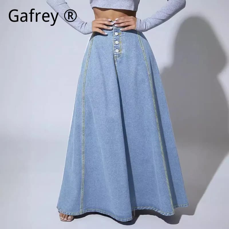 Single-breasted women's denim skirt, elegant, trapeze, vased, spring/extiva, casual, high waist, versatile, half female skirt