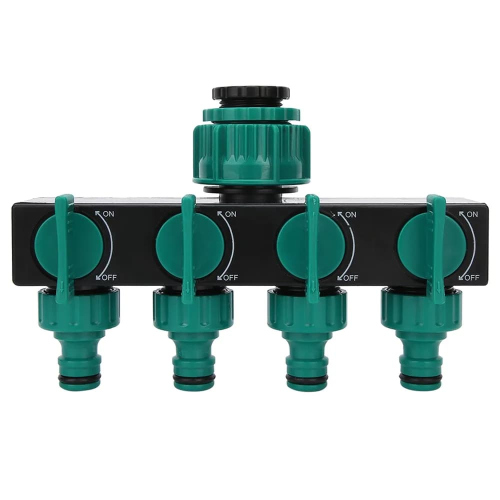 Plastic Garden Hose Splitter 4 Way Outlet Independent Control Hose Splitter Green 1/2 Inch Inlet Water Spigot Splitter