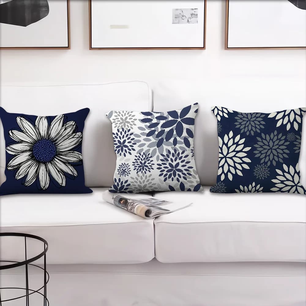Blue and white geometric floral pattern cushion cover For Pillow Printing Sofa Decoration Home Car Room Office Nordic Simplicity