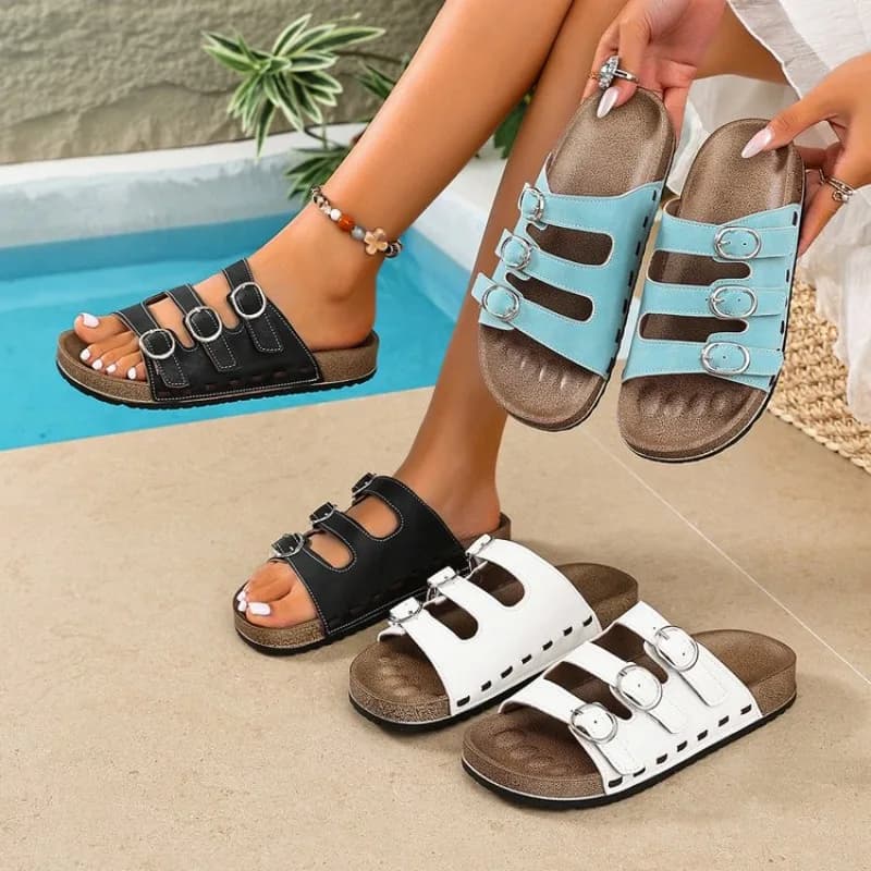 Nuove Ciabatte Donna 2026 Estive alla Moda con Punta Tonda, Cinturino a Fibbia Vuoto, Suola Spessa, Scarpe Femminili Comode da Esterno, Sandali Bassi