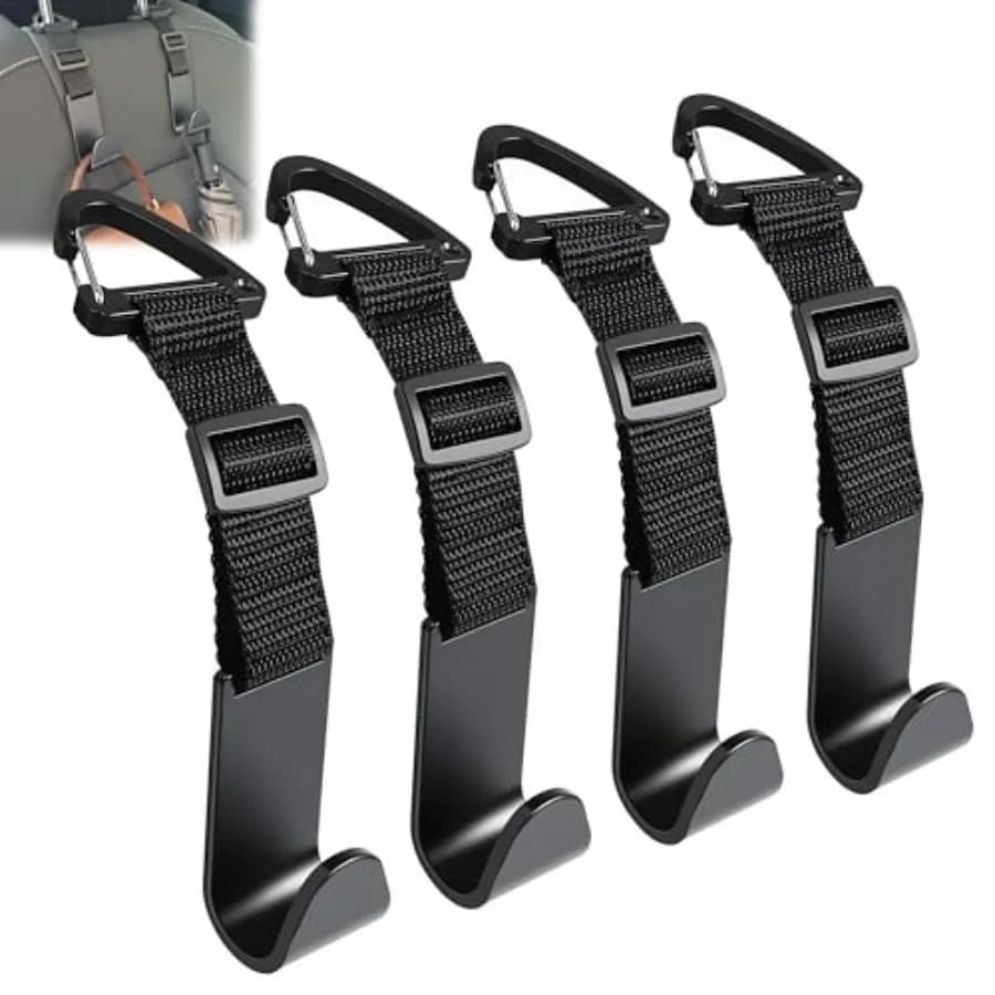 Headrest Hooks for Car Adjustable 4 Pack Vehicle Seat Back Organizer Storage Hanger Holder for Purse Bags Universal Fit with Cl
